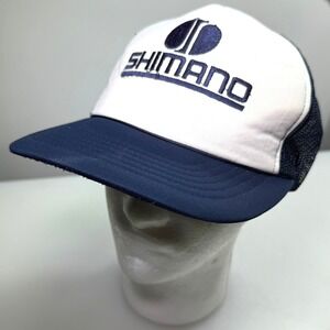 Vintage Shimano Trucker Hat Mens OSFA Blue Rope Mesh Snapback Fishing Logo Cap